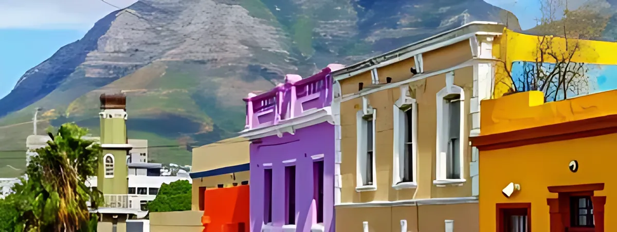 Colourful Bo-Kaap houses below Table Mountain